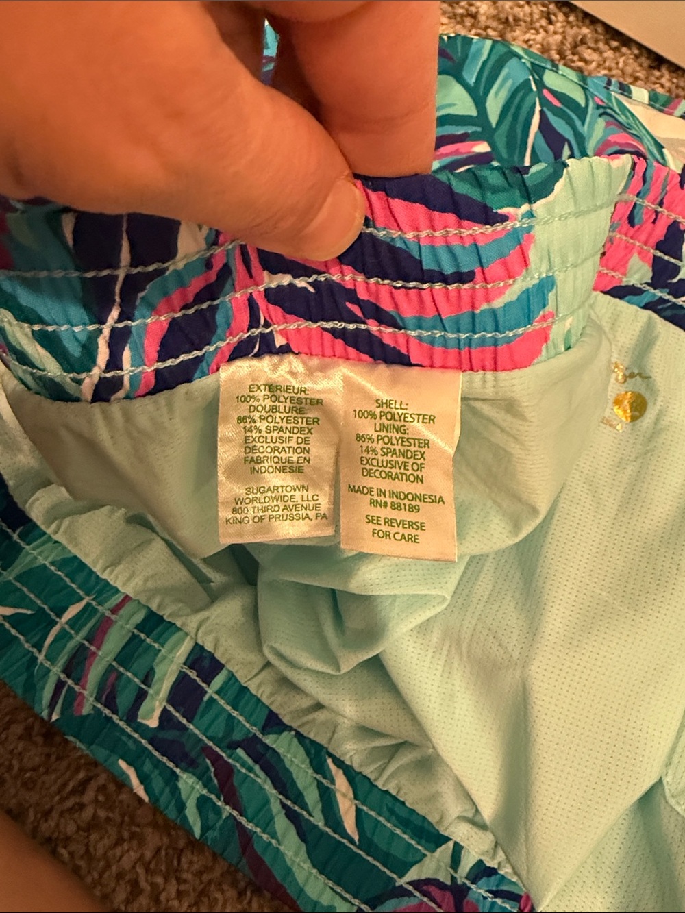 Women’s Tropical Print Running Shorts - Aqua, Teal & Pink - Picture 6 of 7